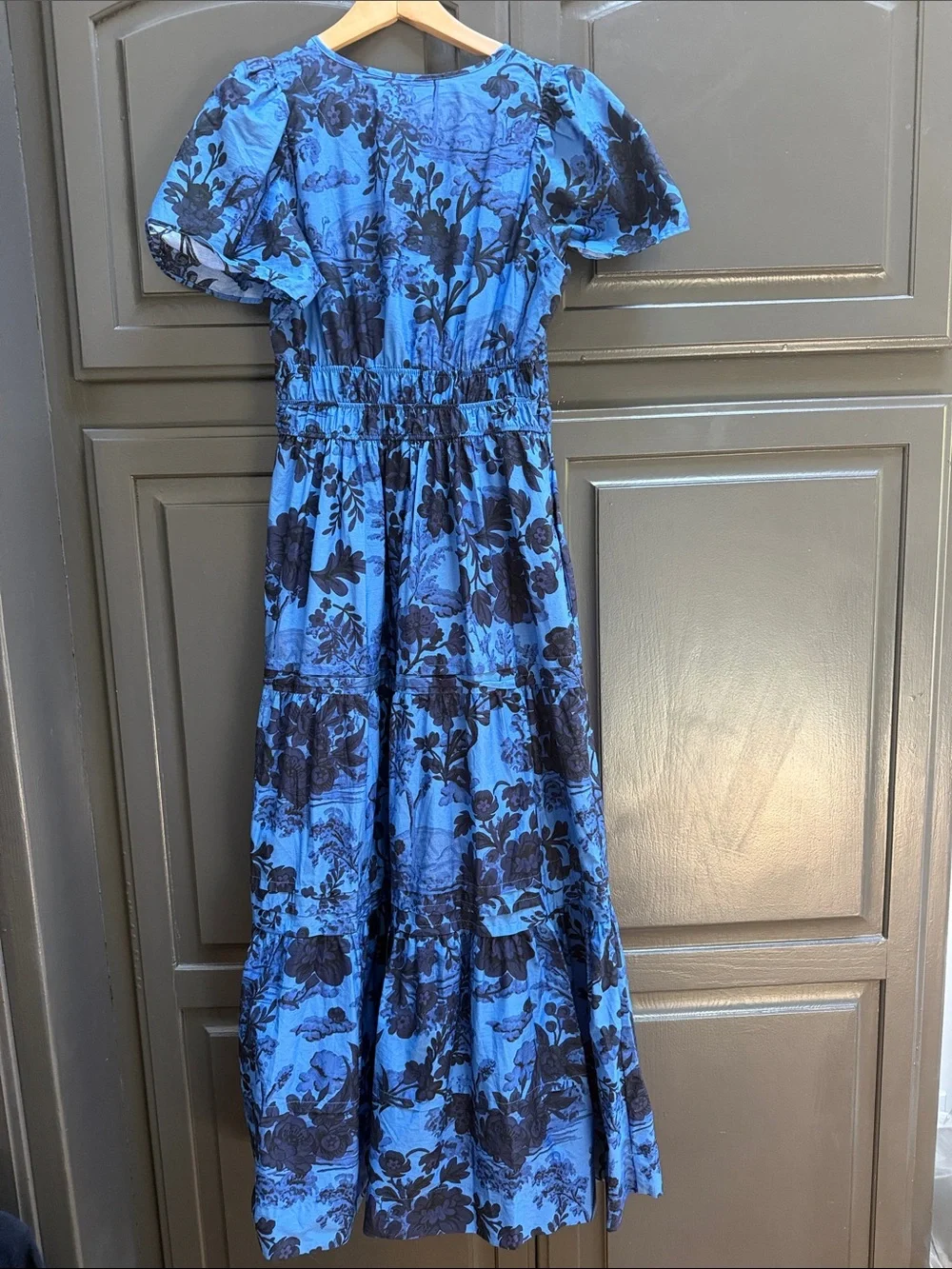 Anthropologie Somerset Blue Floral Tiered Midi Dress | Size Small | 100% Cotton - Picture 7 of 8